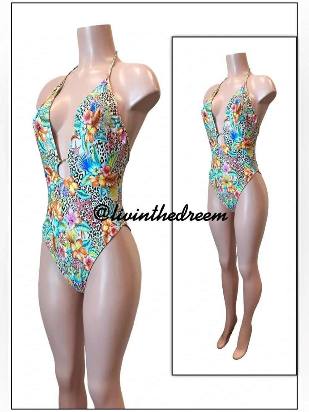 Luli Fama Jungle Tropical Floral Plunge One-Piece Swimsuit - Multicolor SZ XL